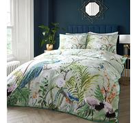 SOIRE'E Set copripiumino in 100% cotone con giungla di pavone, colore: Verde