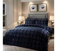 Soiree - Set copripiumino quadrato Brighton in velluto, per letto super king, colore: blu navy