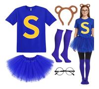 Soireeparty Costume da scoiattolo per travestimento, con lettera S, gonna tutù, gonna, ginocchia, occhiali rotondi e fascia con orecchie di animali, per cosplay di animali per adulti e ragazzi, per la