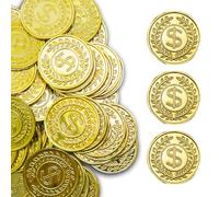 Soitzhoc 100 pezzi moneta d'oro di plastica, monete finte e giocattolo d'oro per cacce al tesoro e bomboniere