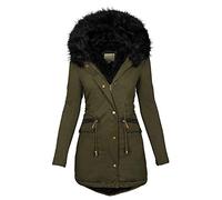 SOIUTAO Cappotto, giacca da donna con cappuccio, giacca invernale, grande dimensione, casual, tinta unita, abbigliamento a vento, B7 verde militare., XXL