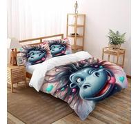 SOJFGSNAJ Amore Ippopotamo Copripiumino in Fibra A Doppio Strato totem dei cartoni animati Ipoallergenico Copripiumino in Fibra Ultra Fine Stampa 3D Set Di Tre Pezzi Sul Letto King（220x240cm）