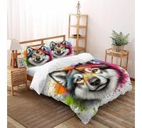 SOJFGSNAJ Autoritratto di un lupo Copripiumino A Doppio Strato Morbido Copripiumino in Fibra Ultra Fine Stampa 3D Set Di Biancheria Da Letto Tre Pezzi Super King（260x220cm）