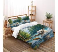 SOJFGSNAJ Bear gattoching Fish Copripiumino in Fibra A Doppio Strato Morbido Copripiumino in Fibra Ultra Fine Stampa 3D Tuta in Tre Pezzi Double(200x200cm)