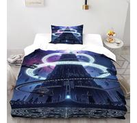 SOJFGSNAJ Città sospesa Copripiumino totem Fibra Di Poliestere Copripiumino in Fibra Ultra Fine Stampa 3D Set Di Biancheria Da Letto Due Pezzi Single（135x200cm）