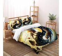SOJFGSNAJ Lion And Drago che respira fuoco Copripiumino animali della giungla di fiori Morbido E Confortevole Copripiumino in Fibra Ultra Fine Stampa 3D Tuta in Tre Pezzi King（220x240cm）