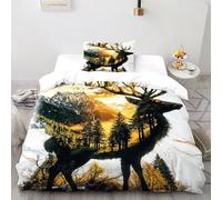SOJFGSNAJ Memorie del cervo Copripiumino in Fibra A Doppio Strato Ipoallergenico Copripiumino in Fibra Ultra Fine Stampa 3D Set Di Biancheria Da Letto Due Pezzi Single（135x200cm）