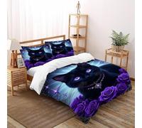 SOJFGSNAJ Noble gatto nero Copripiumino A Doppio Strato totem dei cartoni animati Fibra Di Poliestere Copripiumino in Fibra Ultra Fine Stampa 3D Set Di Biancheria Da Letto Tre Pezzi King（220x240cm）