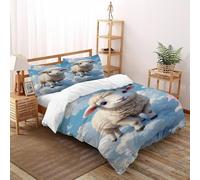 SOJFGSNAJ pecore bianche Copripiumino A Doppio Strato Ipoallergenico Copripiumino in Fibra Ultra Fine Stampa 3D Set Di Tre Pezzi Sul Letto Double（200x200cm）