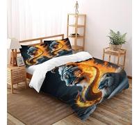 SOJFGSNAJ White Drago che respira fuoco Copripiumino A Doppio Strato animali della giungla di fiori Morbido Copripiumino in Fibra Ultra Fine Stampa 3D Tuta in Tre Pezzi King（220x240cm）