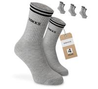 SOKKS Calzini Sportivi Scritta Grigi Cotone 4 Paia Uomo e Donna Tg. 43-46