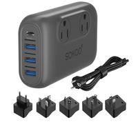 Sokoo Voltage Converter Step Down 220V to 110V, International Travel Adapter/Power Converter Use for EU/UK/AU/US/India, More Than 150 Countries. 2 Outlet, 4 Port USB Quick Charger 3.0 Grey