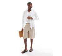 Sol Beach - Camicia da mare a maniche lunghe bianca in lino-Bianco S