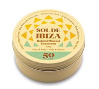 Sol De Ibiza - Protezione Solare Naturale Minerale SPF50 - Ossido di zinco non nano - Viso & Corpo - Packaging plastic free - Perfetto per gli sportivi - 100 gr