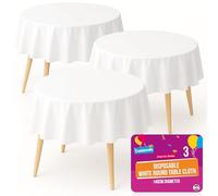 SOL Tovaglia bianca in plastica, rotonda, usa e getta, 140 cm, 3 pezzi