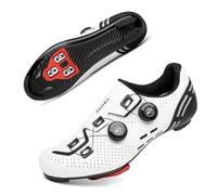 Solamni Scarpe da ciclismo da uomo e donna, compatibili con Peloton, per uso interno i spin, per attività all'aperto, con tacchetti Delta Look, bianco, 38 2/3 EU