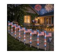 Solar American Flag Pathway Lights, 8 Pack Solar Flag Lights Outdoor with Lighting Modes, Light Up American Flag Yard Stakes for 4th of July, Memorial Day