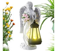Solar Angel, Outdoor Statue, Memorial Decor, Resin Flower Design, Led Light Feature, Garden, Patio, Porch, Cemetery, Backyard, Walkway, Front Yard Landscaping, 23cm Synthetic Resin