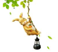Solar Animal Lantern - Outdoor Garden Chandelier Light, Waterproof Decorative Solar Powered Hanging Lantern with Bunny Design, Garden Bunny Statue Light for Patio, Yard, Porch, Balcony, Fence Decor