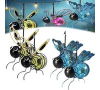 Solar Bees Lights Outdoor, Insect Bees Garden Decor for Outside, Hanging Bee Solar Garden Light, LED Bee Light with Bouncy Spring for Patio Yard Balcony Porch Housewarming Presents (Yellow+Blue)