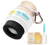Solar Buddies Bundle da Viaggio Grab & Go, Clip Moschettone e Spazzolino - Singolo Nude Completo - Applicatore Solare Ricaricabile a Spugna Roll-on per Bambini, Adulti e Famiglie - 100ml