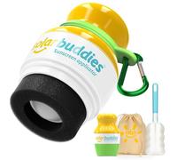 Solar Buddies Bundle da Viaggio Grab & Go, Clip Moschettone e Spazzolino - Singolo Verde - Applicatore Solare Ricaricabile a Spugna Roll-on per Bambini, Adulti e Famiglie - 100ml