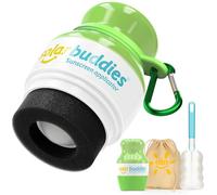 Solar Buddies Bundle da Viaggio Grab & Go, Clip Moschettone e Spazzolino - Singolo Verde Completo - Applicatore Solare Ricaricabile a Spugna Roll-on per Bambini, Adulti e Famiglie - 100ml