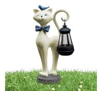 Solar Cat Sculpture, Waterproof Resin Kitten Statua, Outdoor Garden Lantern Ornament with Light, Decorative Yard Figurine for Night Illumination, Porch, Patio, Backyard, Balcony, 3.94x2.76x7.87 Inches