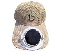Solar Charging with Fan Cap Summer Extended Brim Mesh Breathable Sunscreen Coppia Sunshade Tongue, cachi., Taglia unica