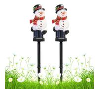 Solar Christmas Snowman Lawn Lights 2 Pack Weatherproof Stake Lamps | Solar Christmas Snowman Pathway Lights Charge Automatically During Day To Illuminate Outdoor Garden Walkways At Night