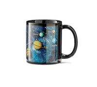 Solar cup with color-changing design, heating to reveal hidden patterns