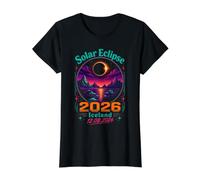 Solar Eclipse 2026 Iceland Retro Synthwave Design Maglietta con Stampa Grafica Economica, Donna, Nero, L