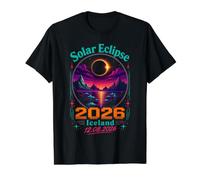 Solar Eclipse 2026 Iceland Retro Synthwave Design Maglietta con Stampa Grafica Economica, Uomo, Nero, M