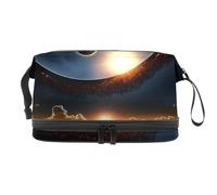 Solar Eclipse Spettacolare borsa cosmetica a doppio strato per donne e ragazze, borsa da viaggio per trucchi pratica borsa organizer con scomparto per pennelli, Multi, 27x15x14 cm/10.6x5.9x5.5 in,