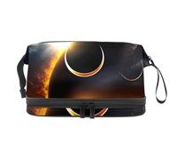 Solar Eclipse Spettacolare borsa cosmetica a doppio strato per donne e ragazze, borsa da viaggio per trucchi pratica borsa organizer con scomparto per pennelli, Multi, 27x15x14 cm/10.6x5.9x5.5 in,