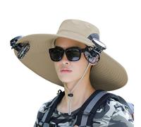 Solar Fan Hats, Cooling, Wide Brim Sun Hat with Built in Fan, Khaki, Lightweight Adjustable Headwear Comfort, Waterproof Outdoor Gear for Camping, Hiking, & Travel Adventure
