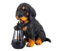 Solar Garden Dogs Ornament with Solar Light Decorative Outdoor Resin Small Rottweiler Statue Solar Lantern Garden Decor Ornament Figure Decoration Gift