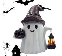 Solar Ghost Statue Lantern, Funny Pumpkin Sculpture, Light-Up Outdoor Yard Decor, 19×13×25cm, Auto-Charging Lantern Accent, Weather-Resistant Design, Ideal Garden, Porch, Grave