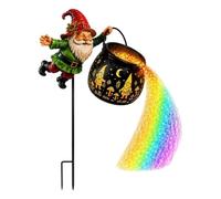 Solar Gnome Garden Light - Painted Resin Cauldron Decor | 3D Yard Stake