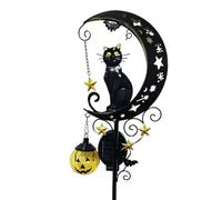 Solar Halloween Black Cat & Pumpkin Moon Garden Stake Light | Decorazione da giardino a LED impermeabile da 34 pollici con luna crescente, lanterna da appendere per giardino, patio