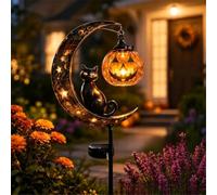 Solar Halloween Black Cat & Pumpkin Moon Garden Stake Light | Decorazione da giardino a LED impermeabile da 34 pollici con luna crescente, lanterna da appendere per giardino, patio