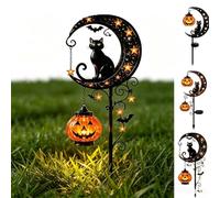Solar Halloween Black Cat & Pumpkin Moon Garden Stake Light | Luce da giardino impermeabile off-zucca lunare, per cortile, prato, patio, portico anteriore, Halloween, vacanze all'aperto