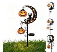 Solar Halloween Black Cat & Pumpkin Moon Garden Stake Light | Luce da giardino impermeabile off-zucca lunare, per cortile, prato, patio, portico anteriore, Halloween, vacanze all'aperto