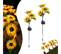 Solar Led Sunflower Garden Lights-29.6inch/75cm, Solar Sunflowers Outdoor Waterproof, Three Heads Solar Power Sunflowers, Auto On/Off for Garden, Patio