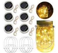 Solar Luci Coperchio Vaso,6 Pezzi 30 Led Jar Coperchi Luci 3m,Luci Solari per Barattoli di Vetro,Solare Mason Jar Luci Coperchi,Luci Solari Giardino,per Cortile,Portico,Patio