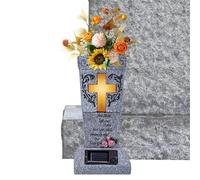 Solar Memorial Cemetery Flower Vase - Vaso Cimiteriale Con Croce Luminosa In Resina | Contenitore Solare Con Luce LED Per Fiori Veri O Sintetici | Ornamento Puntato Per Ricordo Funebre