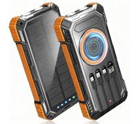 Solar Power Bank, caricabatterie portatile wireless da 49800 mAh, con 4 cavi integrati, batteria esterna PD 3.0 USB-C in ingresso/uscita per iPhone, iPad, Android, perfetta per campeggio