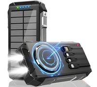 Solar Power Bank Magnetico 26800mAh, PD 30W USB A Powerbank Ricarica Rapida con 4 Cavi, 6 Uscita/4 Ingresso, 15W Ricarica Wireless, Spie luminose a LED, Torcia, Caricatore Portatile con Smartphones