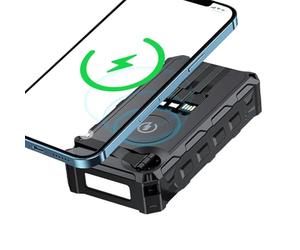 Solar Powerbank - Hand-Cranked Power Bank with LED Light, Foldable Wireless Charging Station with Built-In SOS Alarm, Compass Navigation Tool, Portable Battery for Cyclists Fishing Hiking