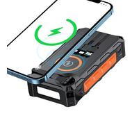 Solar Powerbank - Power Bank a manovella con luce LED, stazione di ricarica wireless pieghevole con allarme SOS integrato, strumento di navigazione bussola, batteria portatile per ciclisti, pesca